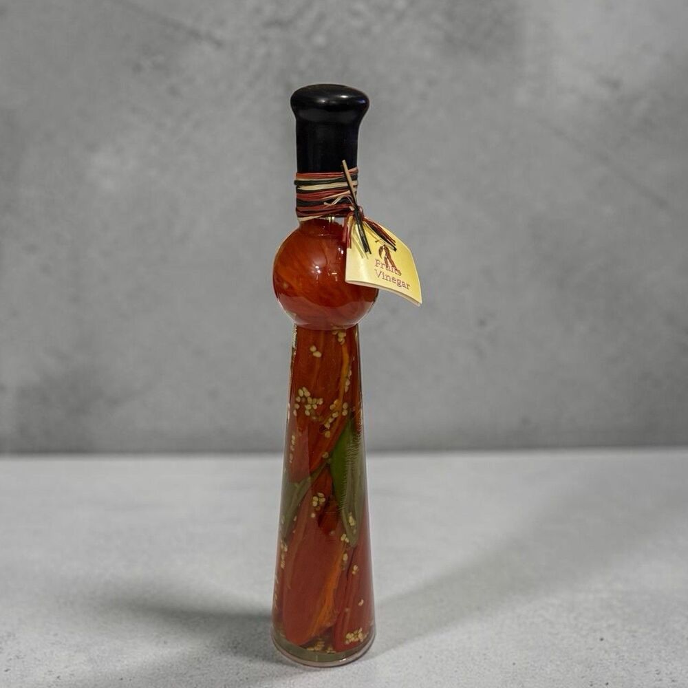 Decorative Vinegar Bottle with Peppers & Herbs 11" Tall Kitchen Pantry Decor